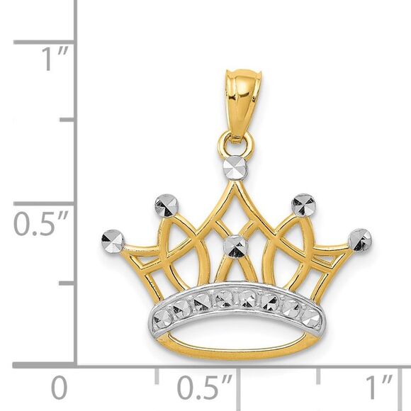 14k Yellow Gold and White Rhodium Crown Pendant, 20mm (3/4 inch)